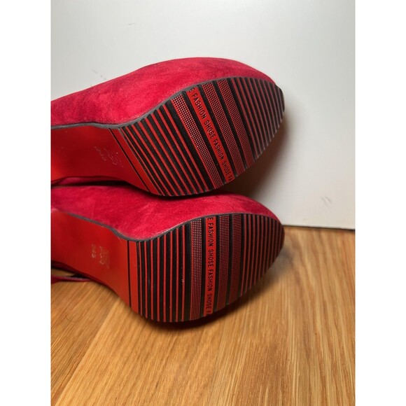 Dimanxi Platform Mary Jane Heels Womens Size 8 Red Faux Suede Ankle Strap Pumps - Picture 10 of 13